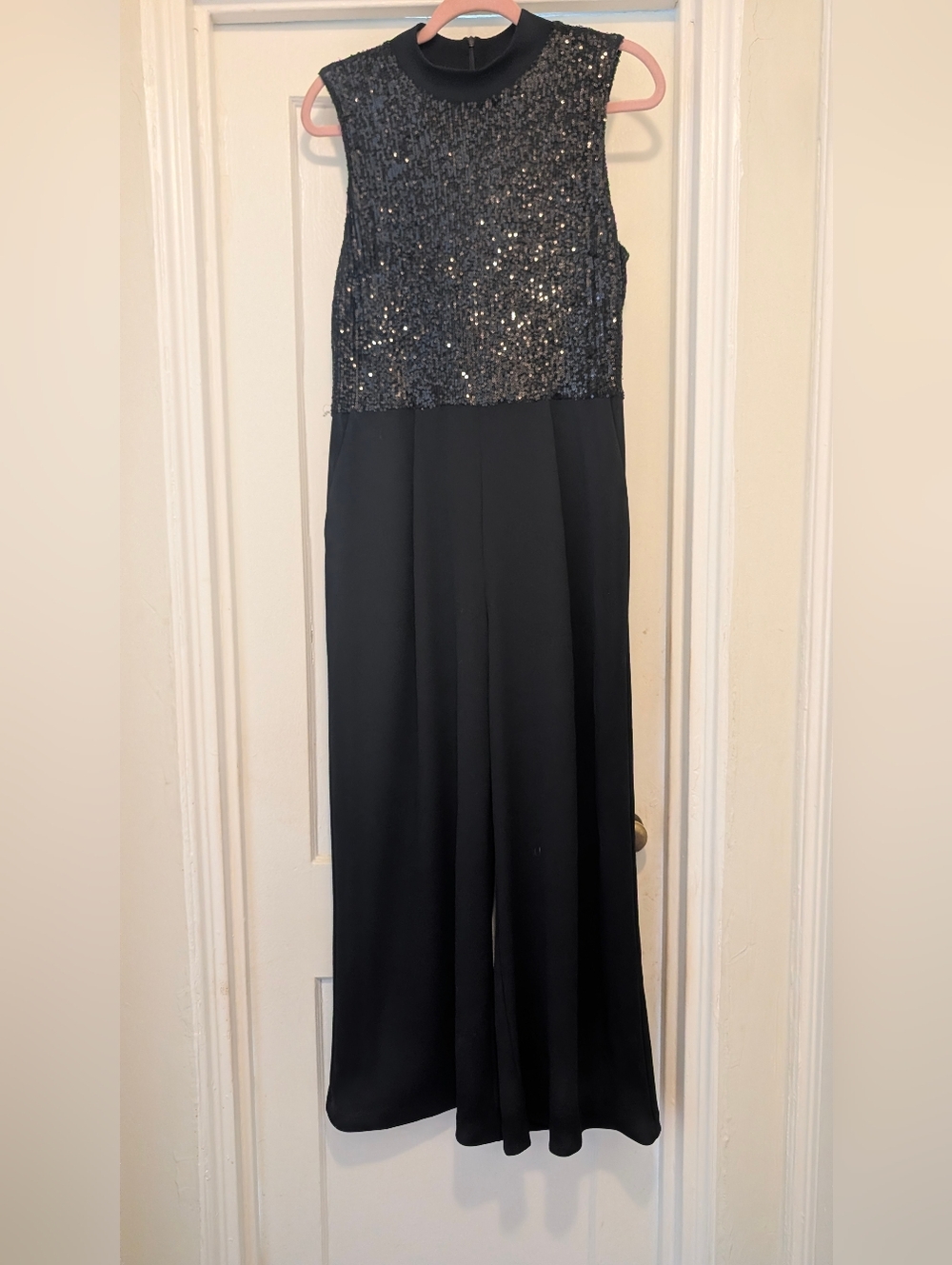 Joseph Ribkoff Black Sequin Bodice Wide-Leg Jumpsuit